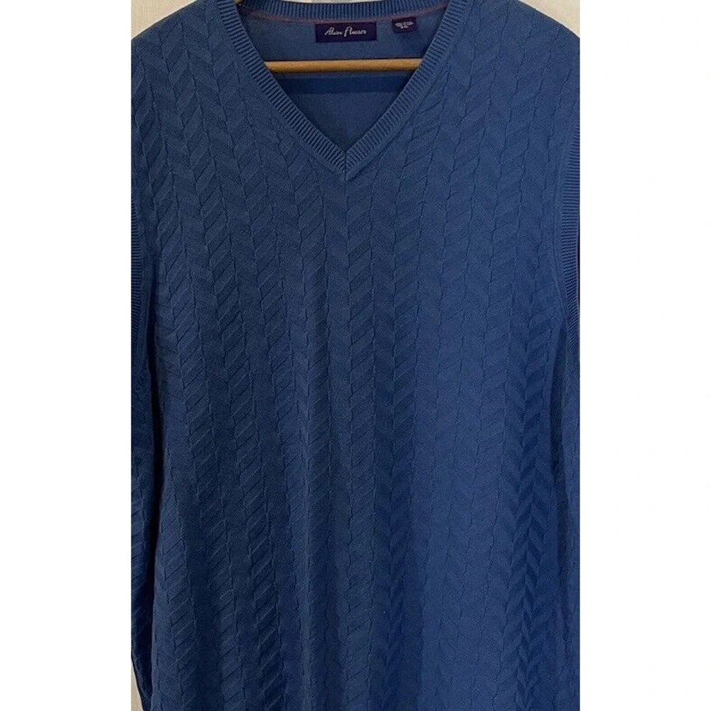 Alan Flusser Sweater Vest Men's 2XL Blue Pull Over V-Neck Knit Golf